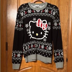 Hello Kitty Black and White Christmas Holiday Sweater by Ripple Junction EUC
